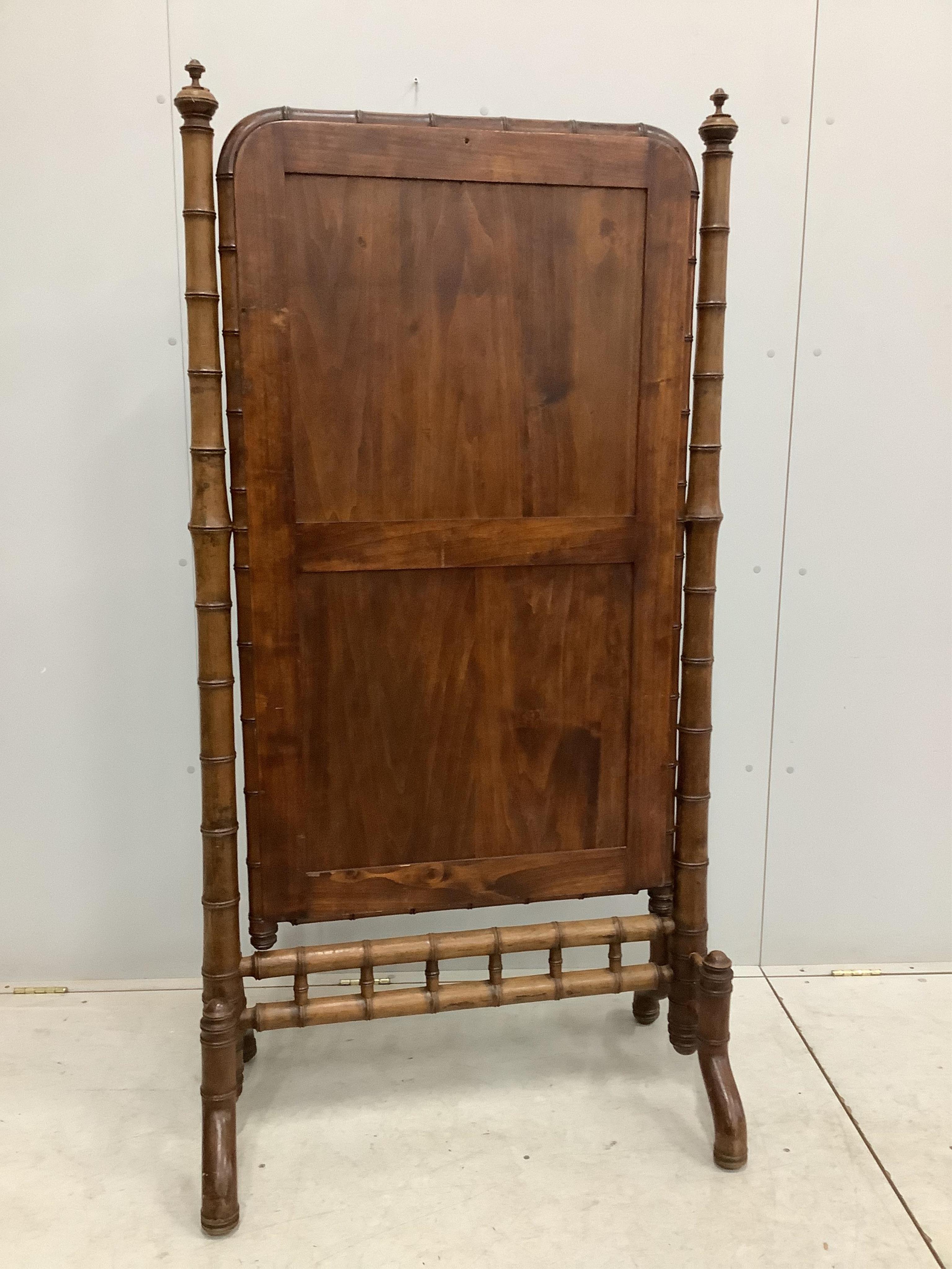 A 19th century French faux bamboo cheval mirror, width 87cm, height 170cm. Condition - fair